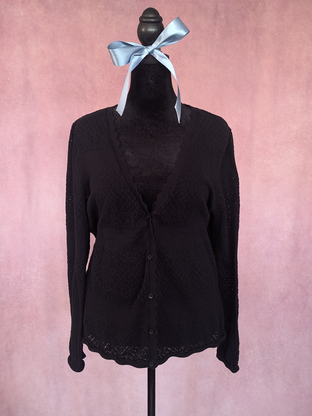 Frye Black Pointelle Knit Cardigan